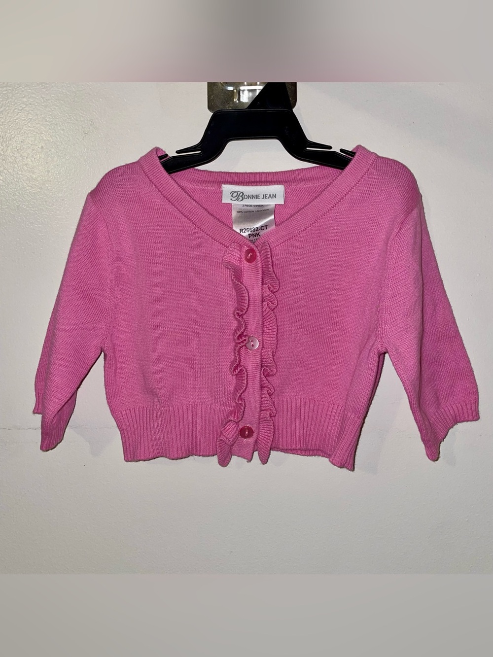 Bonnie Jean Bright Pink Ruffle-Trim Cardigan